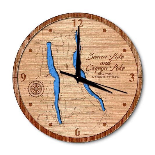 Seneca & Cayuga Lakes, New York 14in Layered Map Clock