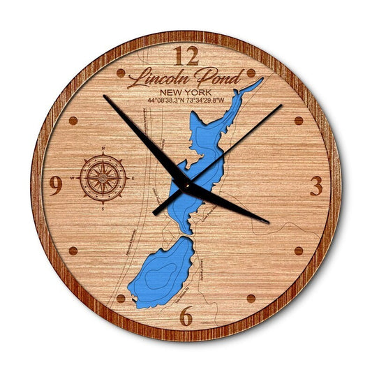 Lincoln Pond, New York 14in Layered Map Clock