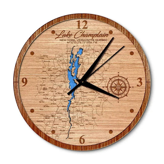 Lake Champlain, New York 14in Layered Map Clock