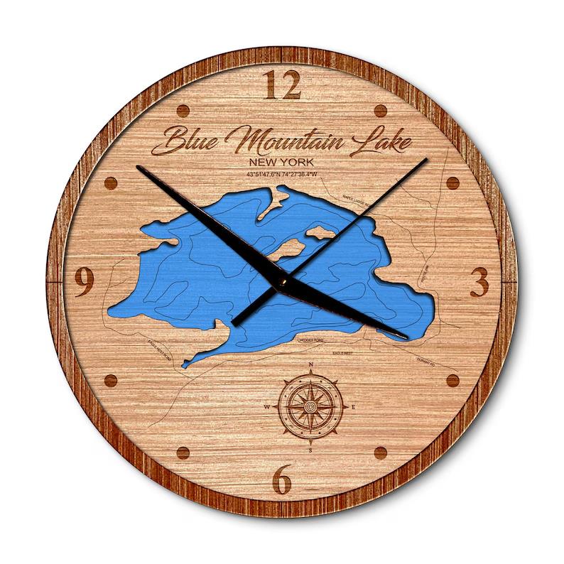 Blue Mountain Lake, New York 14in Layered Map Clock