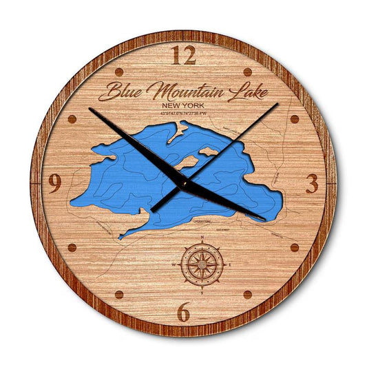 Blue Mountain Lake, New York 14in Layered Map Clock