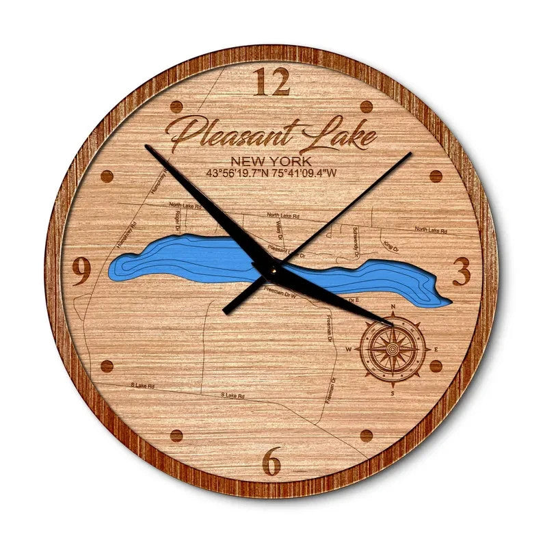 Pleasant Lake, Champion New York 14in Layered Map Clock