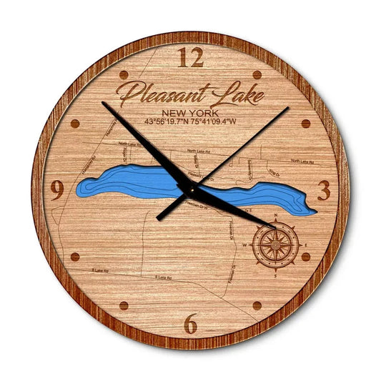 Pleasant Lake, Champion New York 14in Layered Map Clock