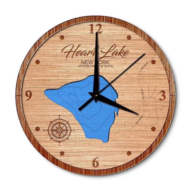 Heart Lake in North Elba, New York 14in Layered Map Clock