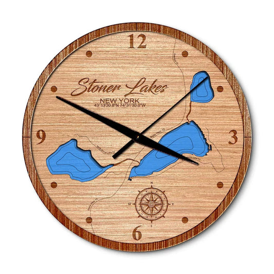 Stoner Lakes, New York 14in Layered Map Clock