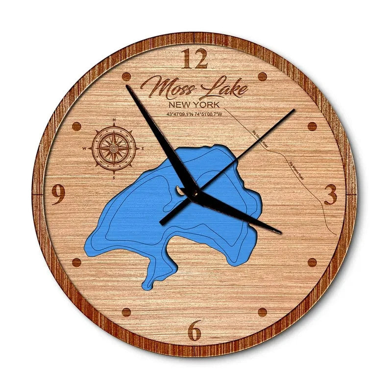 Moss Lake, New York 14in Layered Map Clock
