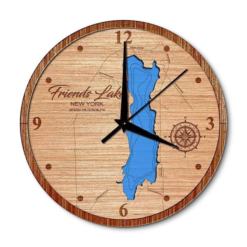 Friends Lake, New York 14in Layered Map Clock