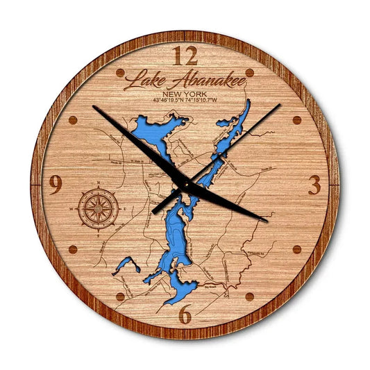 Lake Abanakee, New York 14in Layered Map Clock
