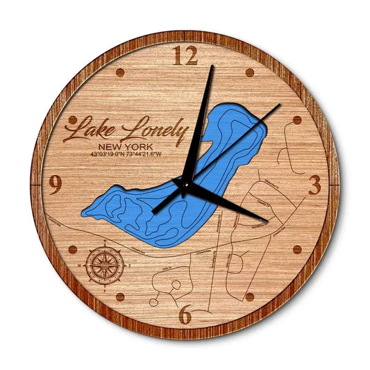 Lake Lonely, New York 14in Layered Map Clock
