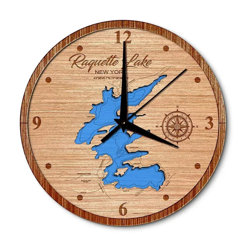 Raquette Lake, New York 14in Layered Map Clock