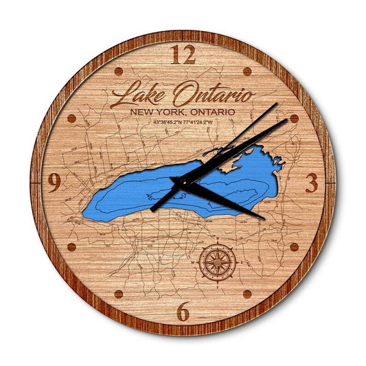 Lake Ontario, New York & Ontario, Canada 14in Layered Map Clock