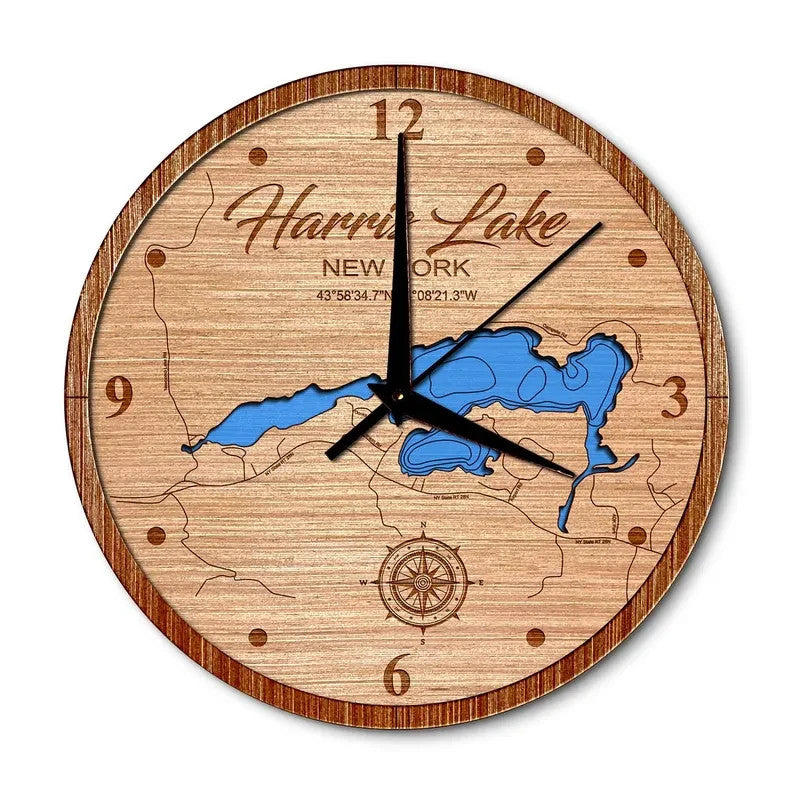 Harris Lake, New York 14in Layered Map Clock
