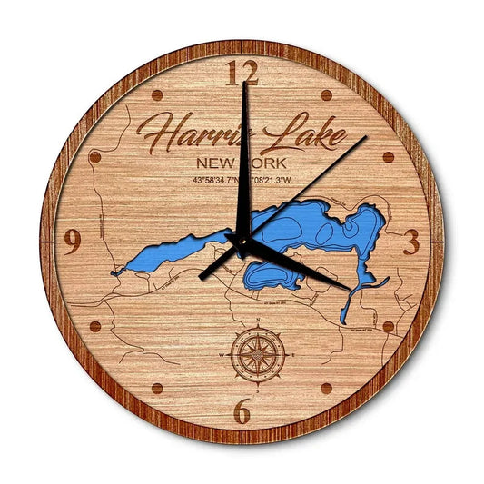 Harris Lake, New York 14in Layered Map Clock