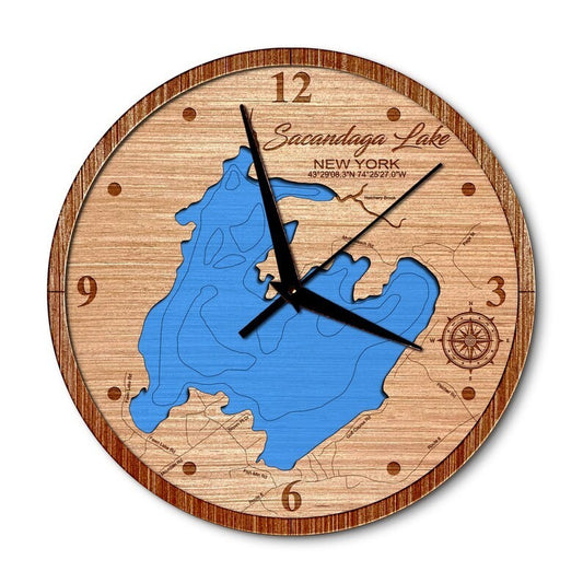 Sacandaga Lake, New York 14in Layered Map Clock