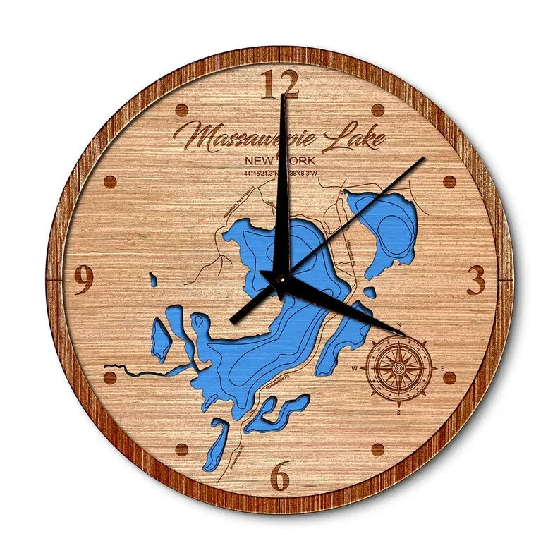 Massawepie Lake, New York 14in Layered Map Clock