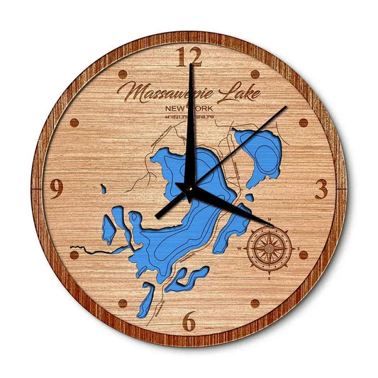 Massawepie Lake, New York 14in Layered Map Clock