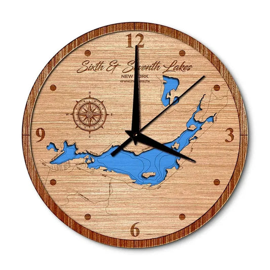 Sixth & Seventh Lake(Fulton Chain), New York 14in Layered Map Clock