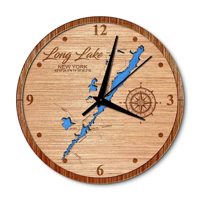 Long Lake, New York 14in Layered Map Clock