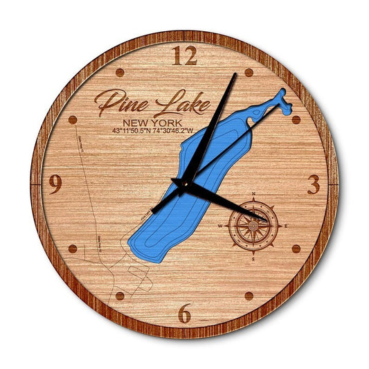 Pine Lake, Caroga New York 14in Layered Map Clock