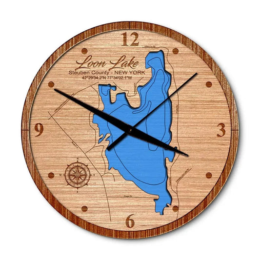 Loon Lake in Steuban County, New York 14in Layered Map Clock