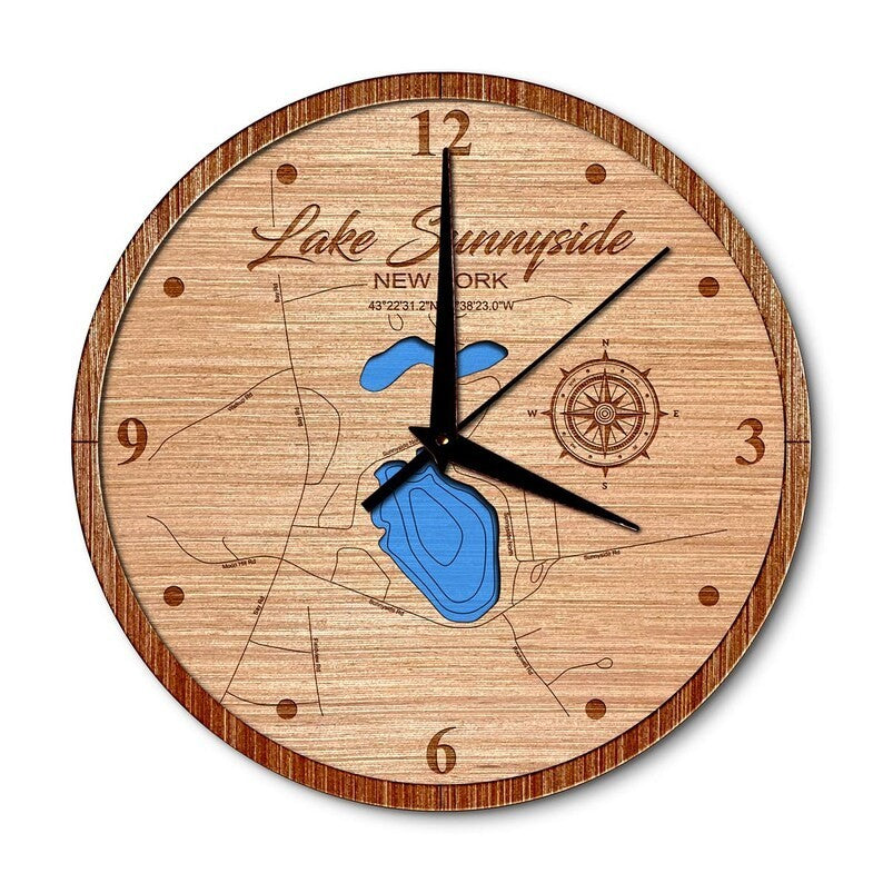 Lake Sunnyside, New York 14in Layered Map Clock