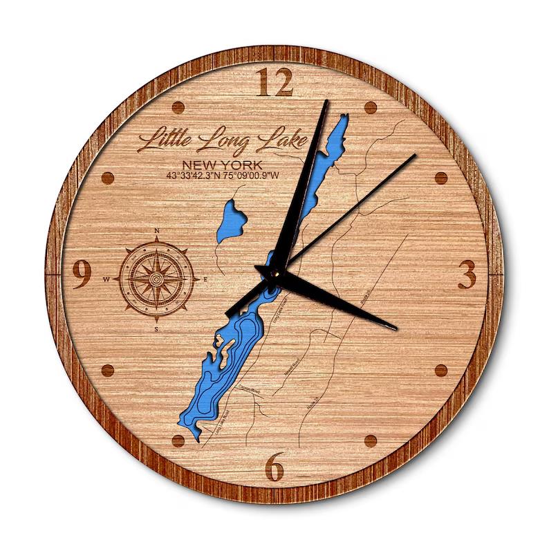 Little Long Lake, New York 14in Layered Map Clock