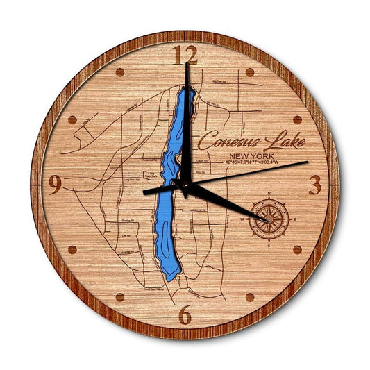 Conesus Lake, New York 14in Layered Map Clock