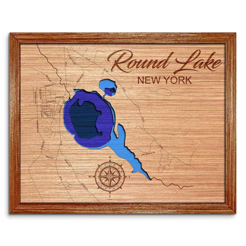 Round Lake, New York Depth Map  Wall Decor