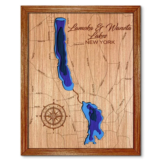 Lamoka & Waneta Lakes, New York Depth Map Wall Decor