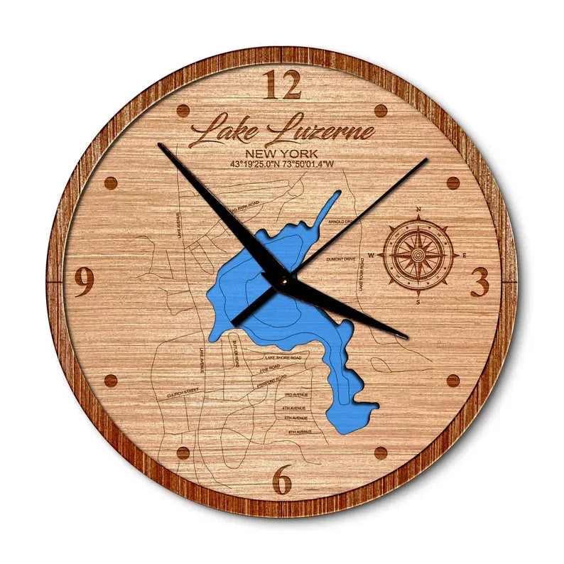 Lake Luzerne, New York 14in Layered Map Clock
