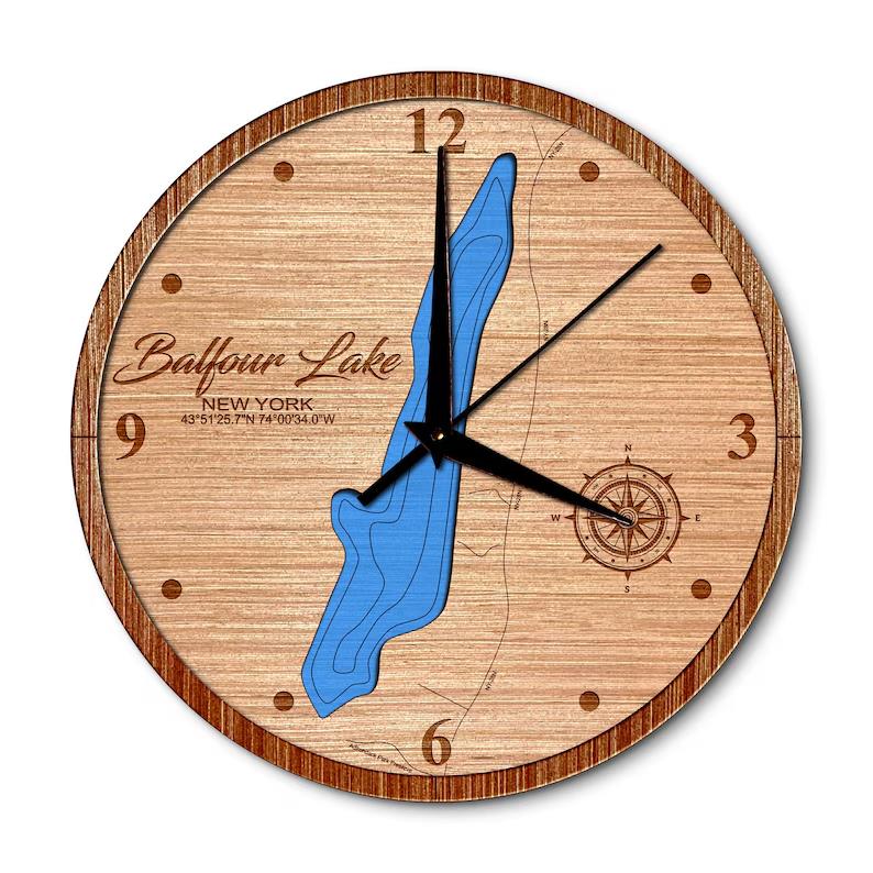 Balfour Lake, New York 14in Layered Map Clock