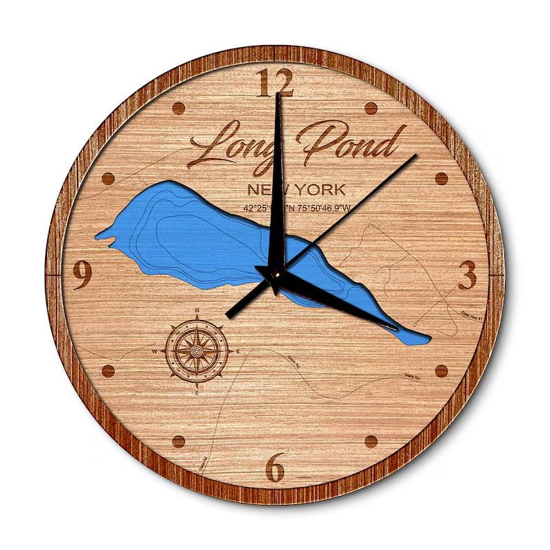 Long Pond in Smithville, New York 14in Layered Map Clock