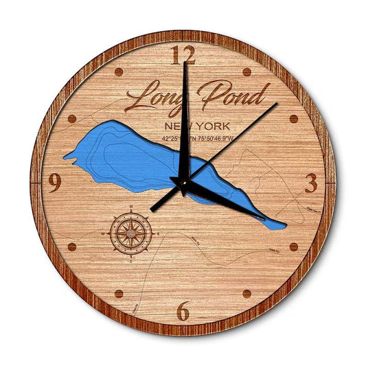 Long Pond in Smithville, New York 14in Layered Map Clock