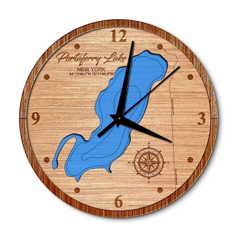 Portaferry Lake, New York 14in Layered Map Clock