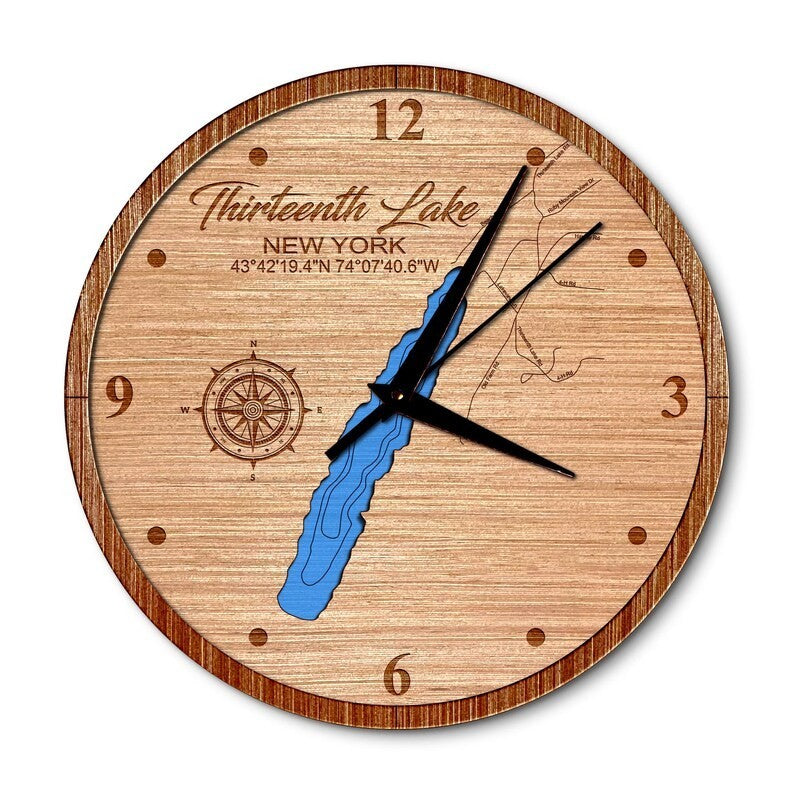 Thirteenth Lake New York 14in Layered Map Clock