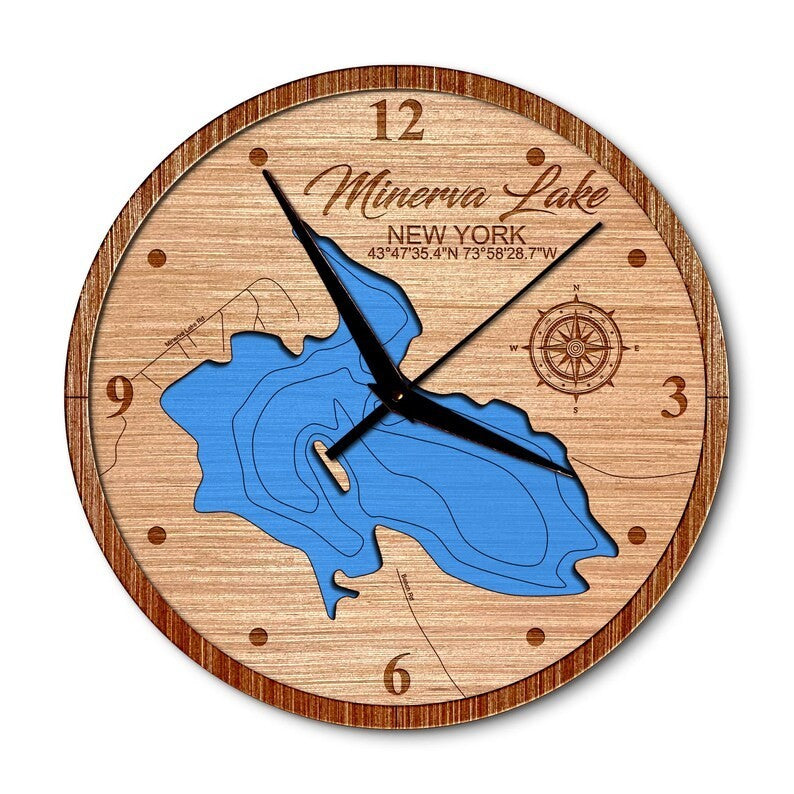 Minerva Lake, New York 14in Layered Map Clock