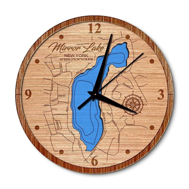 Mirror Lake New York 14in Layered Map Clock