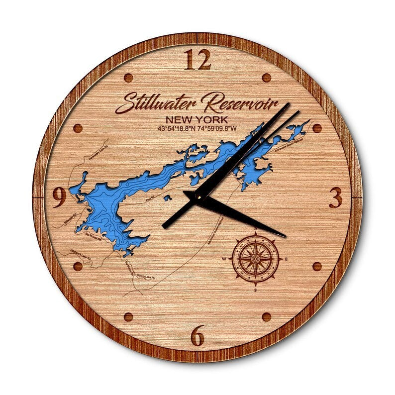 Stillwater Reservoir, New York 14in Layered Map Clock
