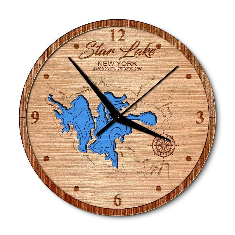 Star Lake New York 14in Layered Map Clock