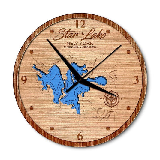 Star Lake New York 14in Layered Map Clock