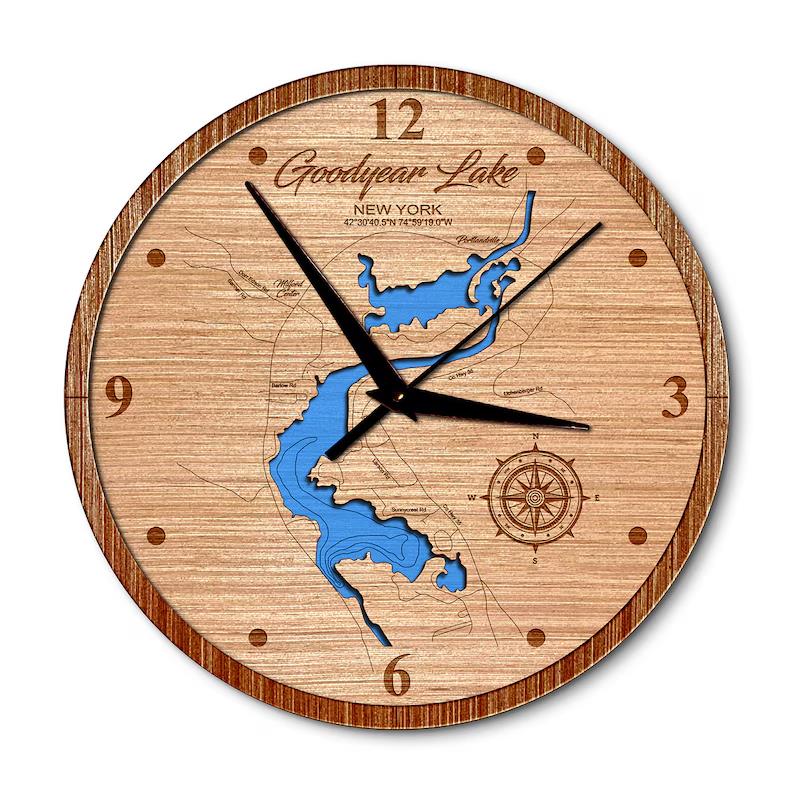 Goodyear Lake, New York 14in Layered Map Clock