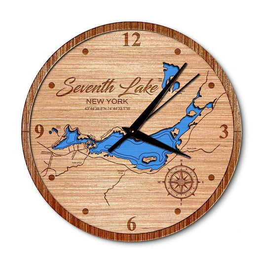 Seventh Lake Fulton Chain of Lakes New York 14in Layered Map Clock