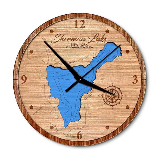 Sherman Lake in Warrensburg, New York 14in Layered Map Clock