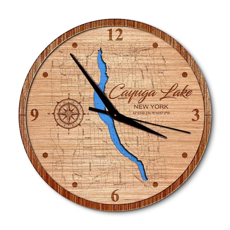 Cayuga Lake, New York 14in Layered Map Clock