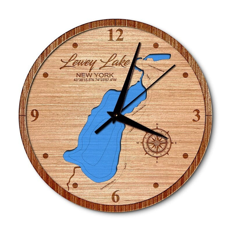 Lewey lake New York 14in Layered Map Clock