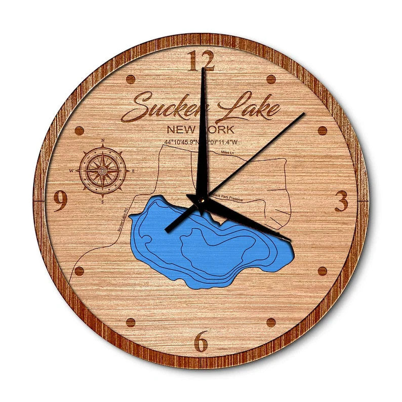 Sucker Lake, New York 14in Layered Map Clock