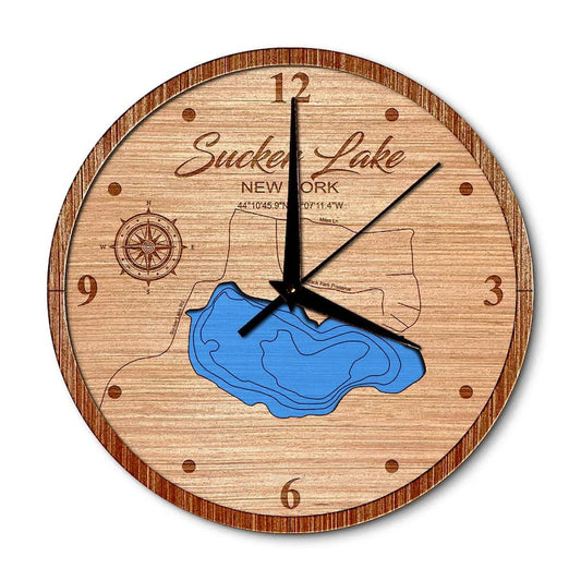 Sucker Lake, New York 14in Layered Map Clock