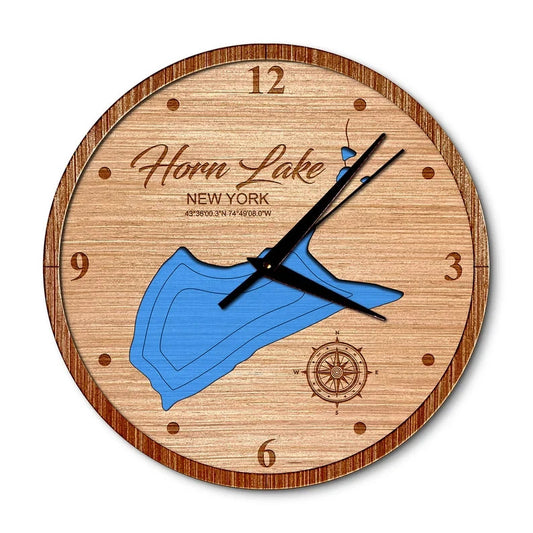 Horn Lake, New York 14in Layered Map Clock