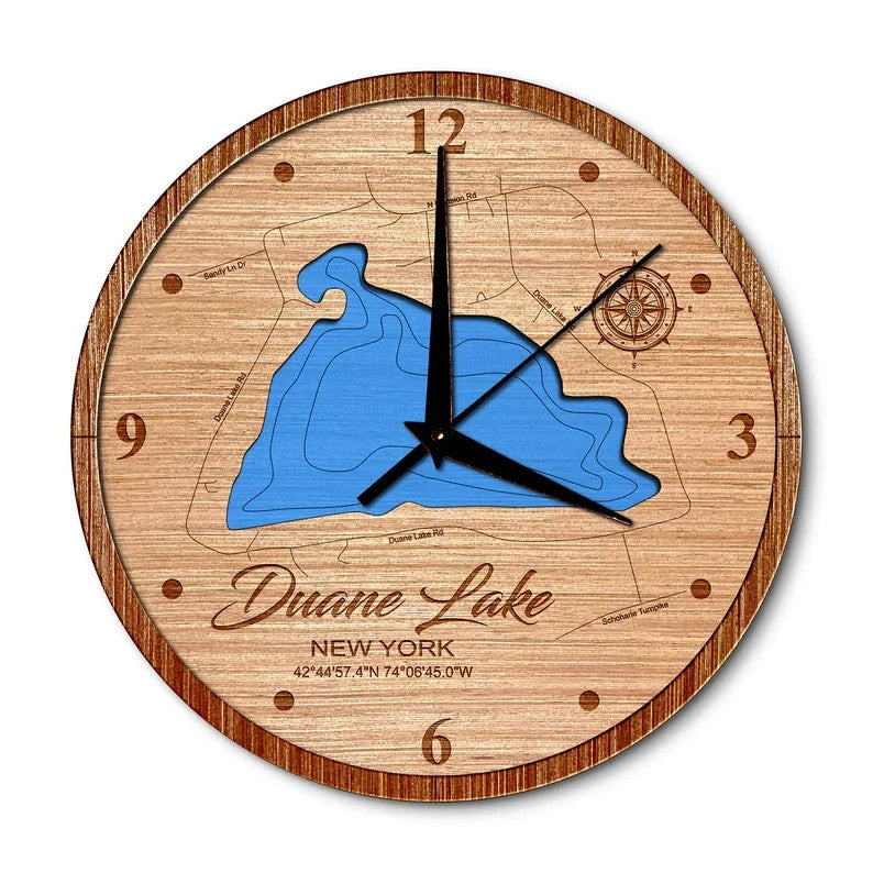 Duanne Lake, New York 14in Layered Map Clock
