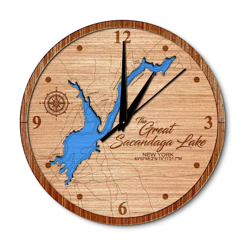 Great Sacandaga Lake, New York 14in Layered Map Clock